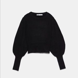 Zara dark green sweater with balloon sleeves